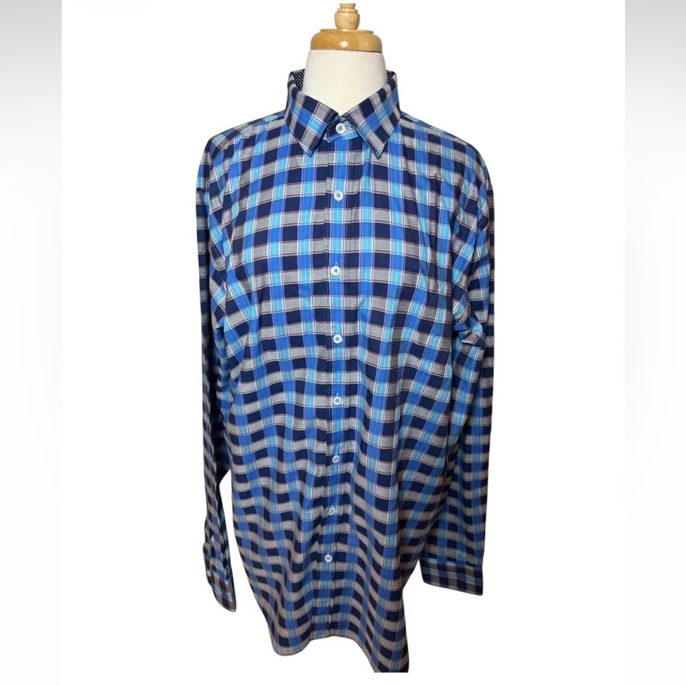 Bugatchi Blue, White, black Plaid Button Down Shirt-Size XL-Like New